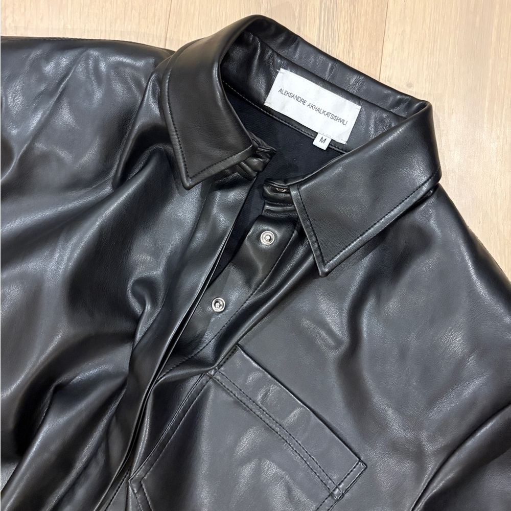 Aleksandre Akhalkatsishvili Black Faux-Leather Short Sleeve Shirt